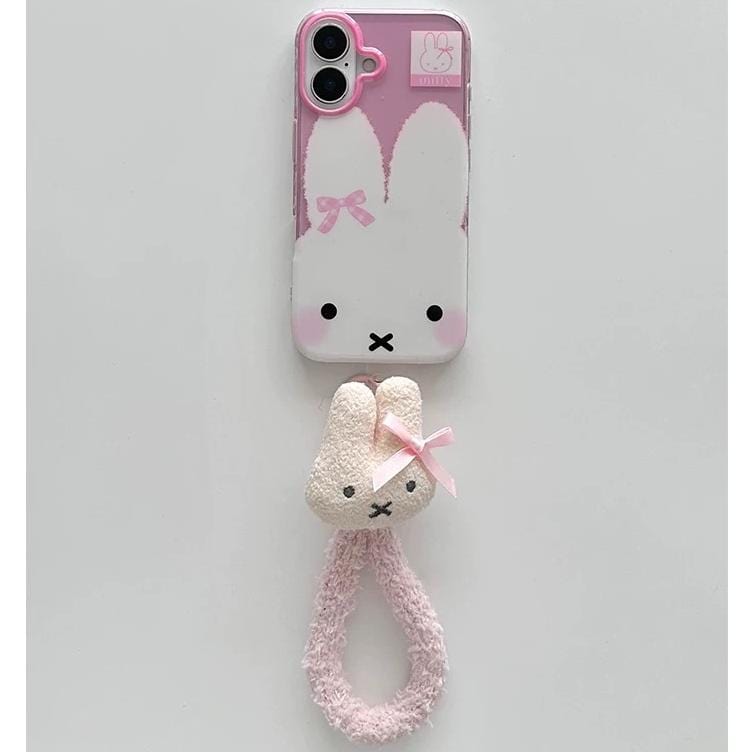 Cute Bowknot Miffy iPhone Case With Plush Lanyard