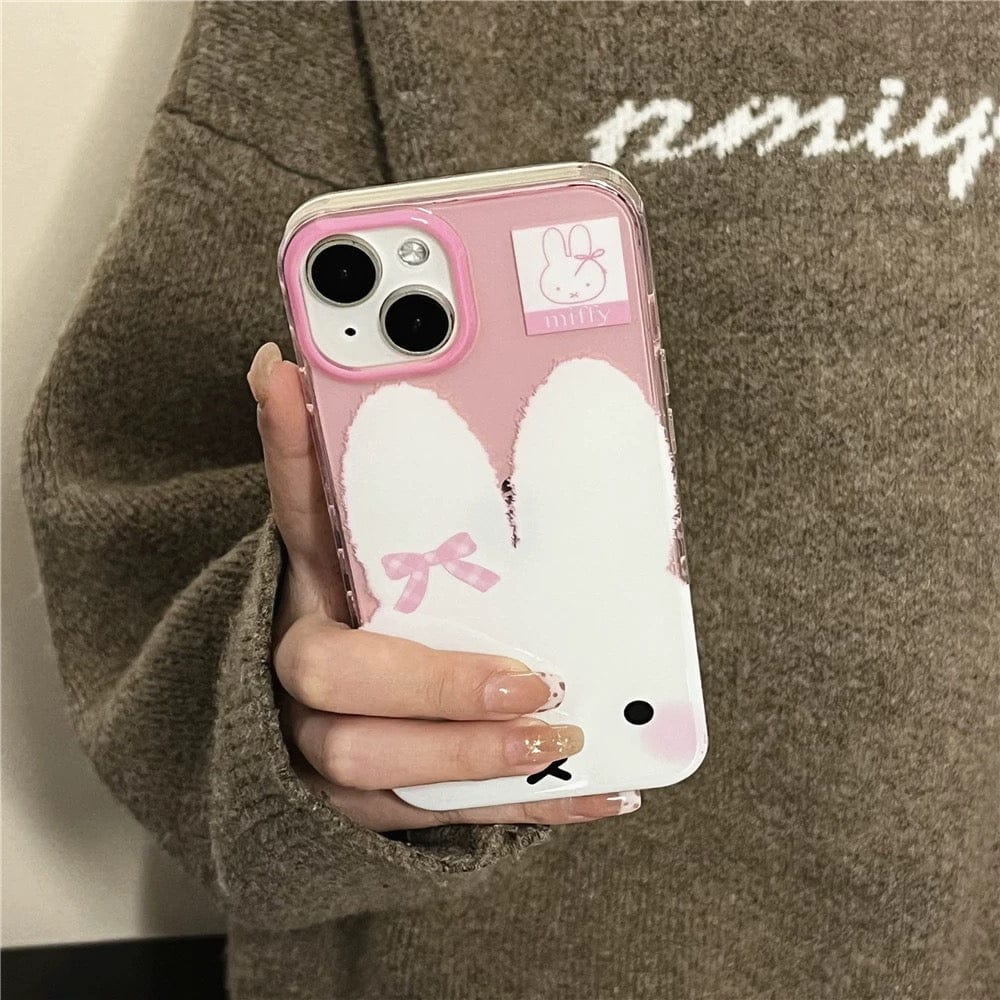 Cute Bowknot Miffy iPhone Case With Plush Lanyard