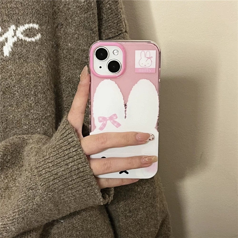 Cute Bowknot Miffy iPhone Case With Plush Lanyard