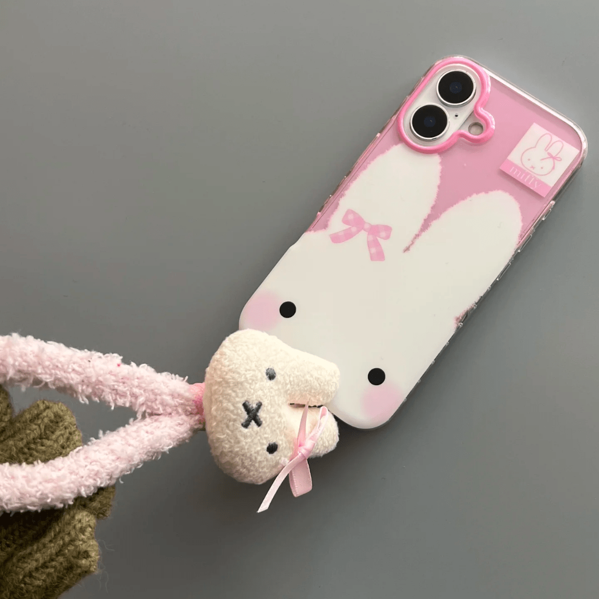 Cute Bowknot Miffy iPhone Case With Plush Lanyard