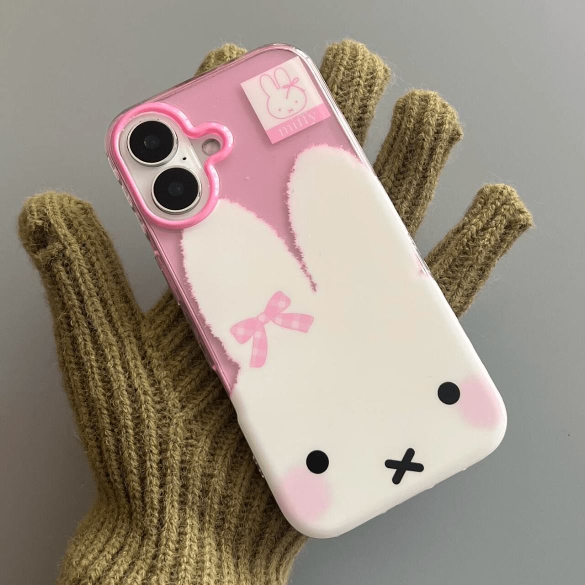 Cute Bowknot Miffy iPhone Case With Plush Lanyard