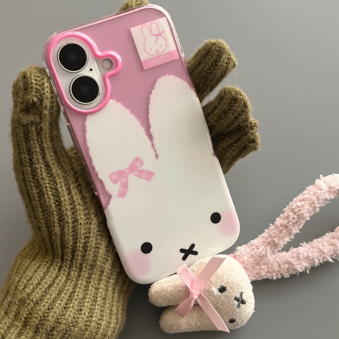 Cute Bowknot Miffy iPhone Case With Plush Lanyard