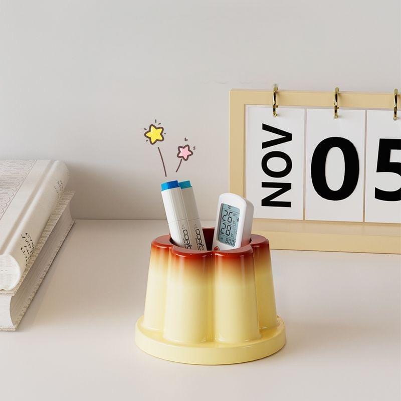 Cute Caramel Pudding Pen Holder - ArtGalleryZen