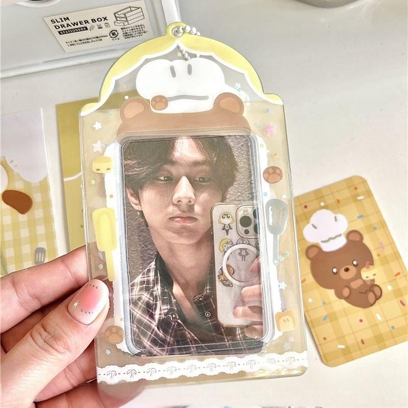 Cute Cat Bear Chef Transparent Kpop Keychain Photocard Holder - ArtGalleryZen