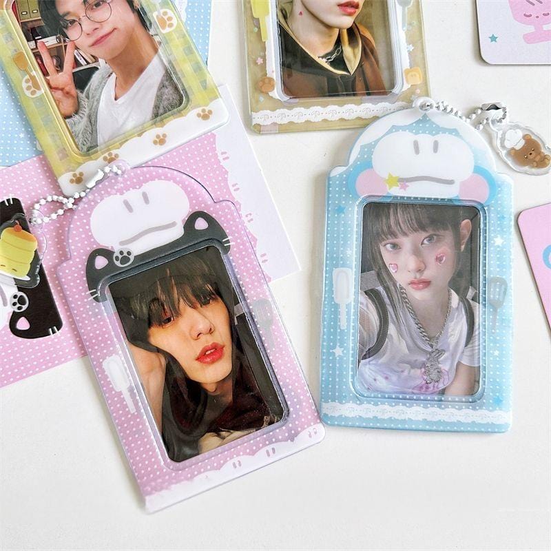 Cute Cat Bear Chef Transparent Kpop Keychain Photocard Holder - ArtGalleryZen