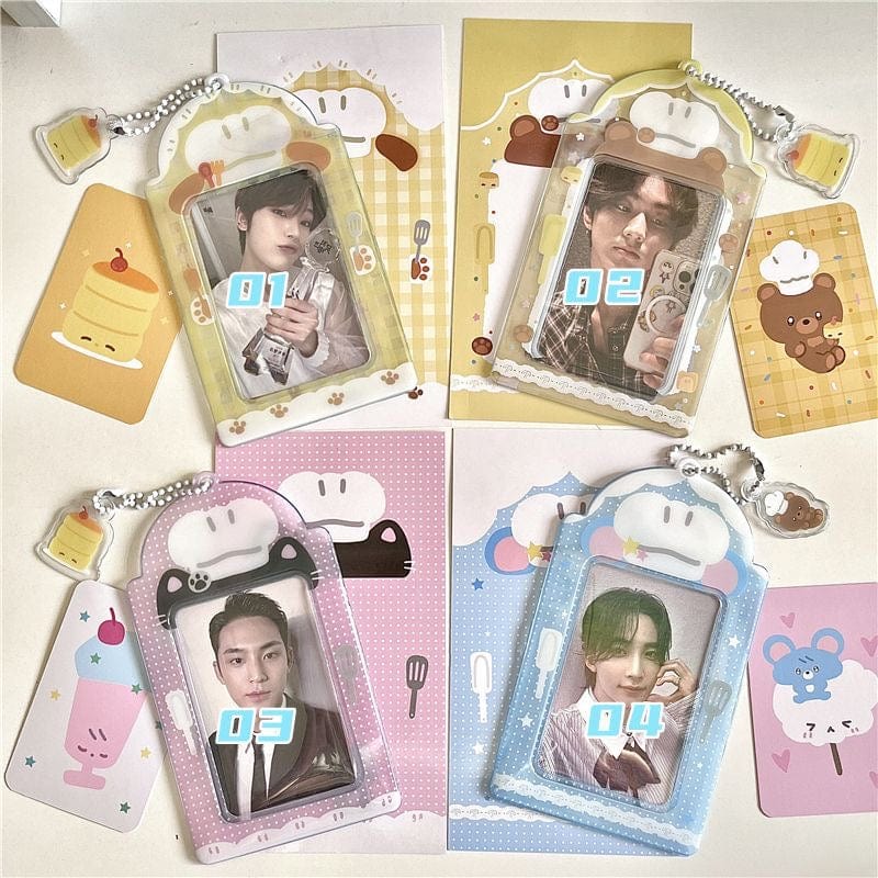 Cute Cat Bear Chef Transparent Kpop Keychain Photocard Holder - ArtGalleryZen