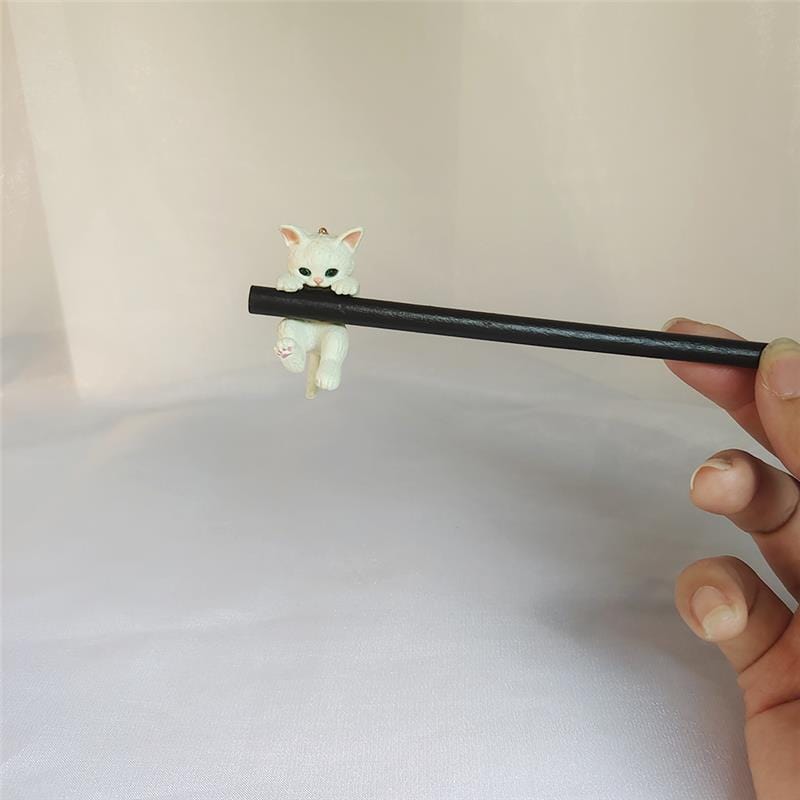 Cute Cat Pendant Flower Pearl Tassel Wooden Hair Fork Hair Pin - ArtGalleryZen