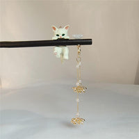 Thumbnail for Cute Cat Pendant Flower Pearl Tassel Wooden Hair Fork Hair Pin