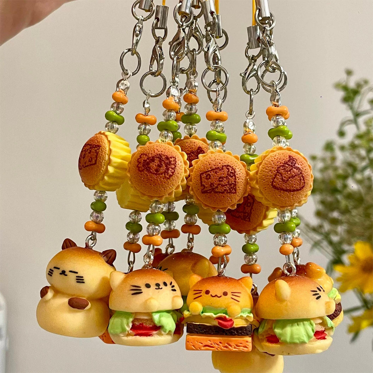 Cute Cat Puppy Hamburger Hello Kitty Cake Keychain Phone Strap