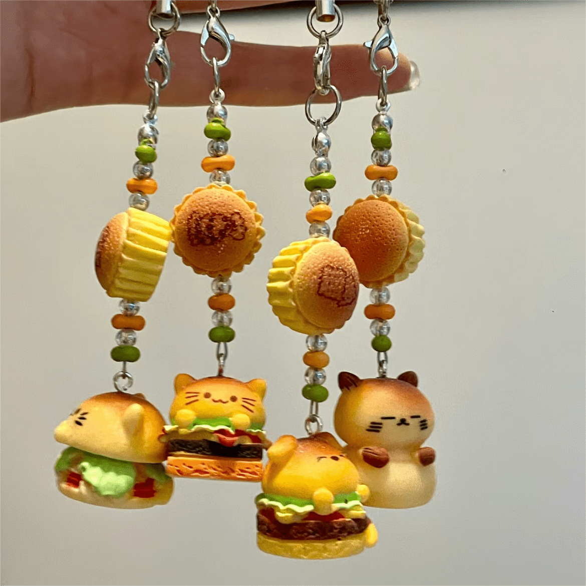 Cute Cat Puppy Hamburger Hello Kitty Cake Keychain Phone Strap