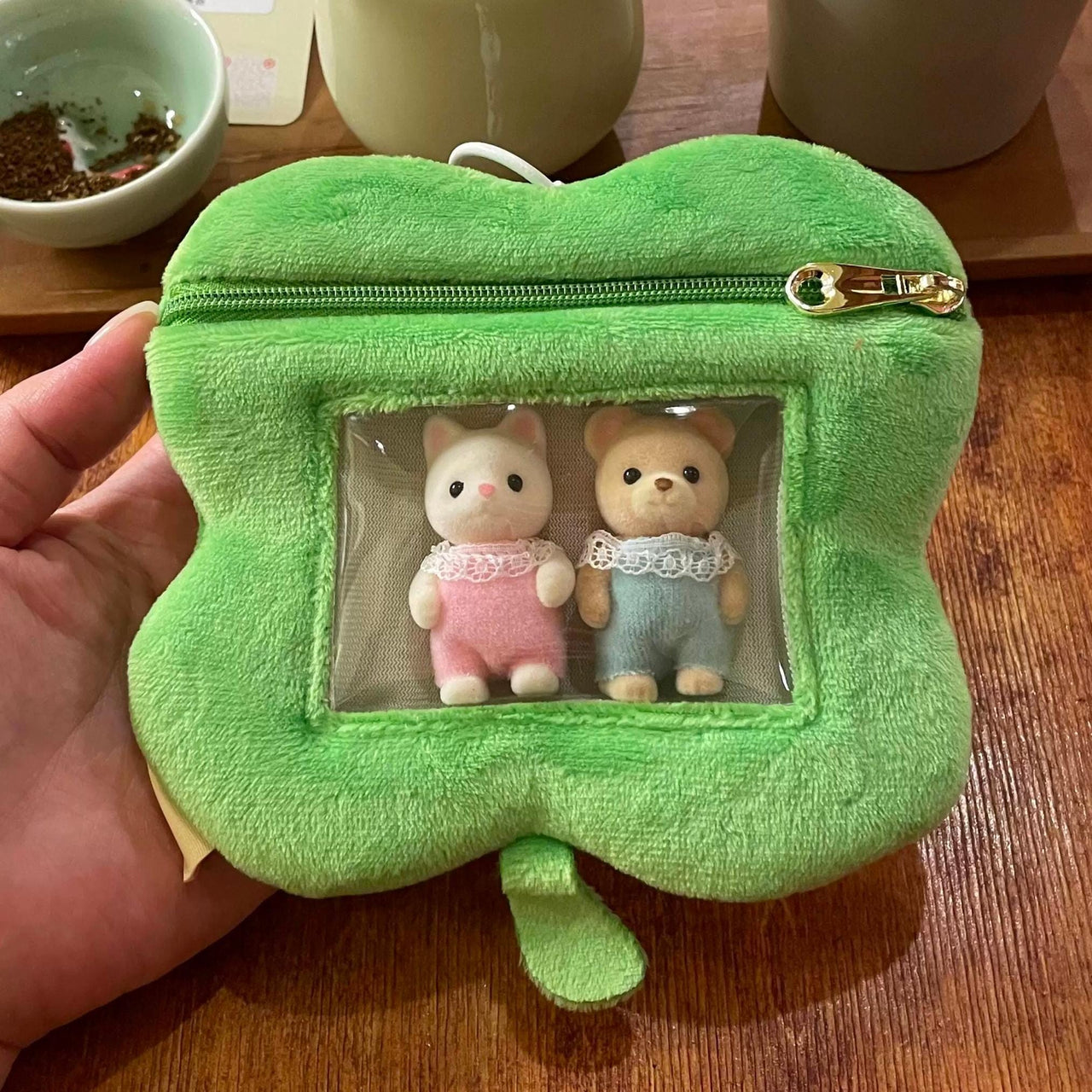 Cute Clover Narutomaki Plush Coin Purse Transparent Keychain Bag - ArtGalleryZen