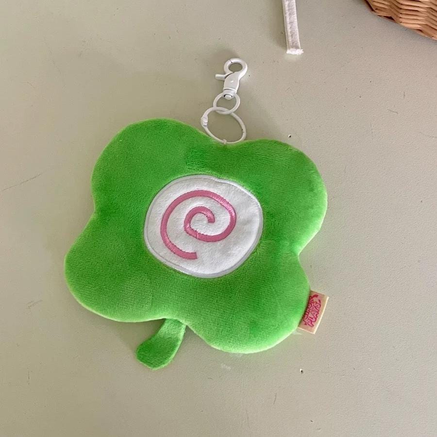 Cute Clover Narutomaki Plush Coin Purse Transparent Keychain Bag