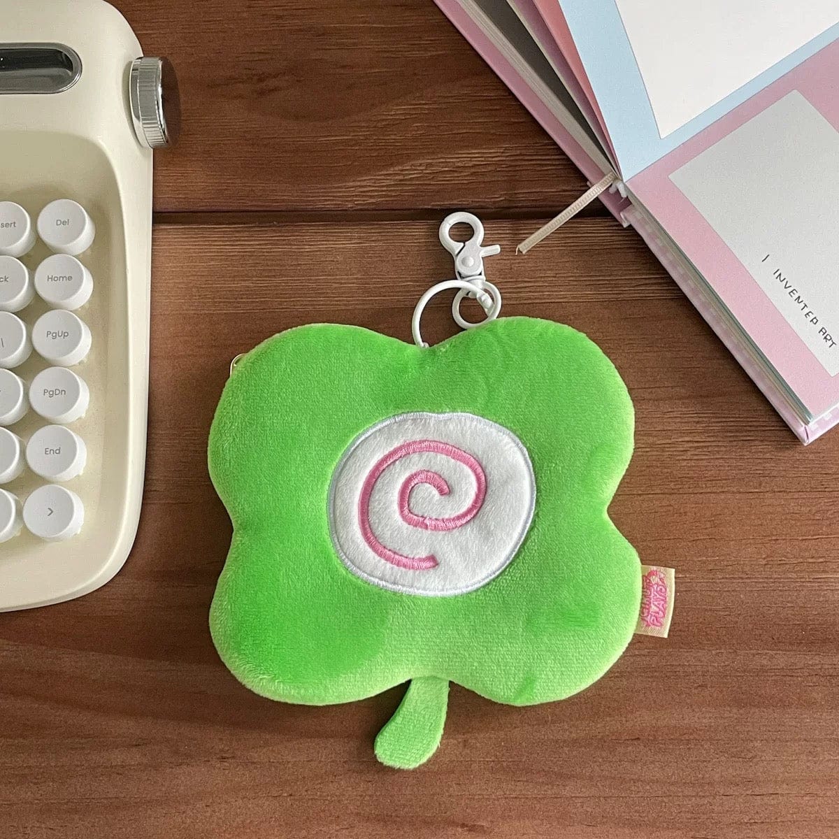 Cute Clover Narutomaki Plush Coin Purse Transparent Keychain Bag