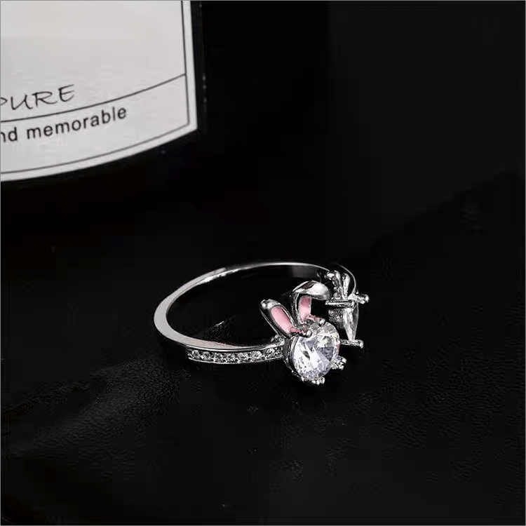 Cute Crystal Carrot Rabbit Ring - ArtGalleryZen