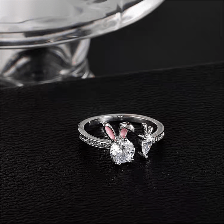 Cute Crystal Carrot Rabbit Ring - ArtGalleryZen