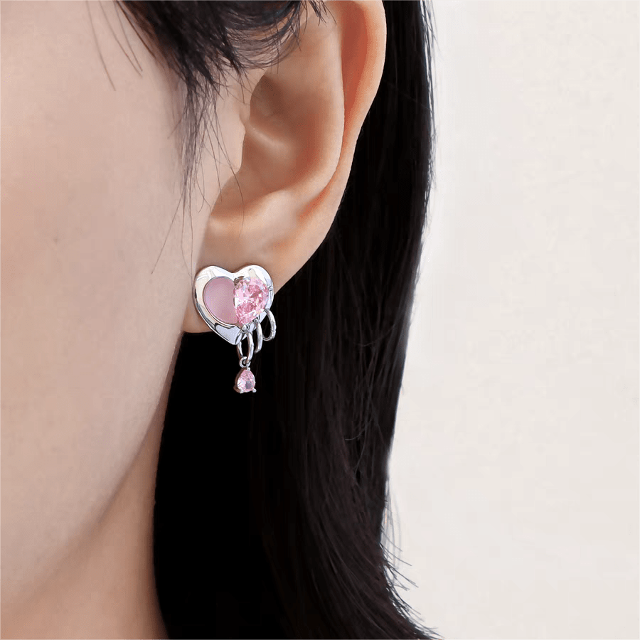 Cute Crystal Dangle Heart Earrings - ArtGalleryZen