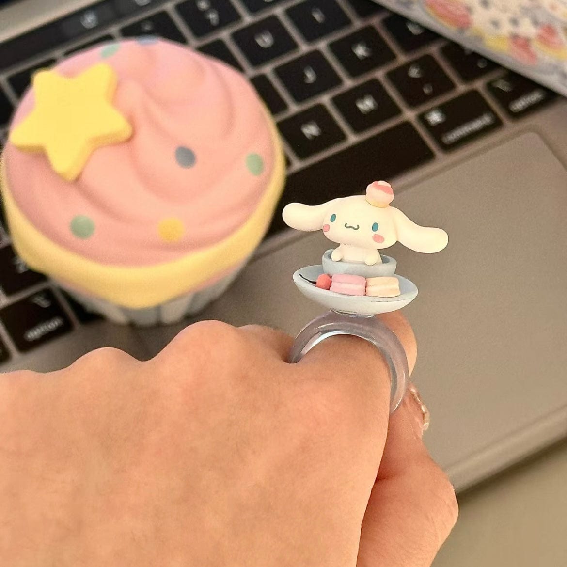 Cute Cupcake Jewelry Box Sanrio Cinnamoroll Ring Set