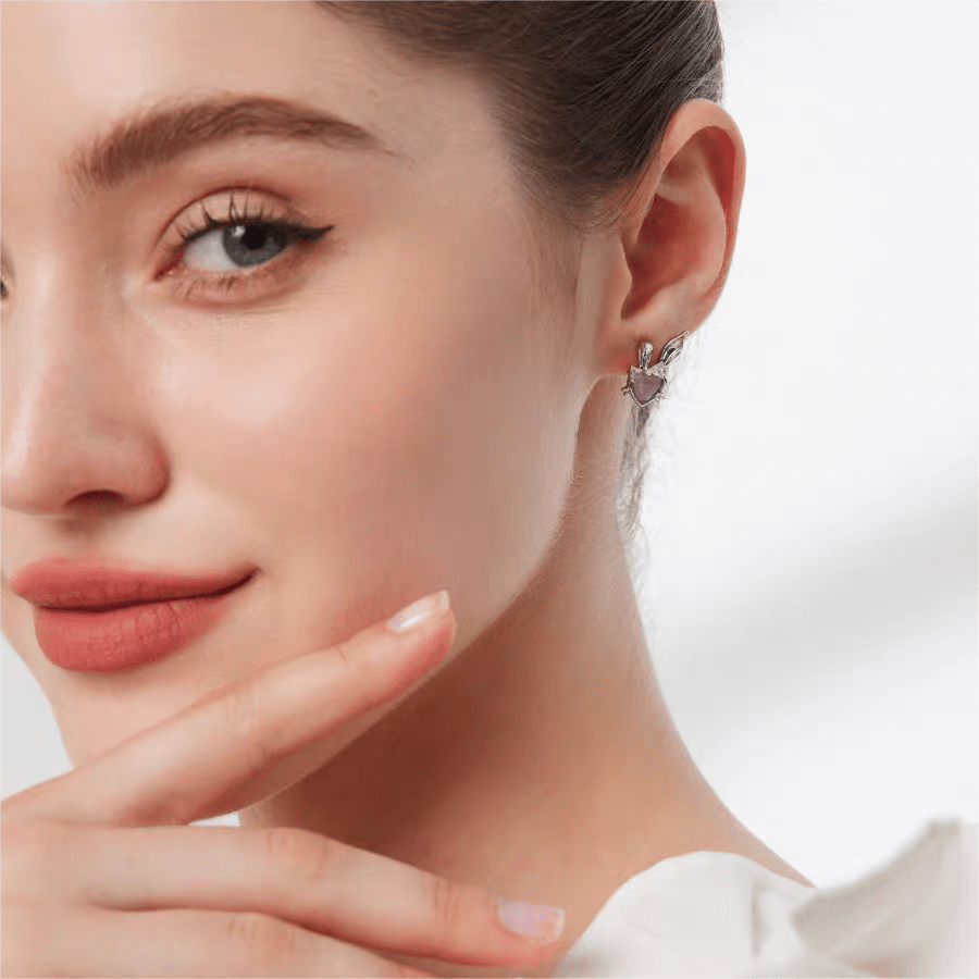 Cute CZ Inlaid Opal Heart Rabbit Earrings - ArtGalleryZen