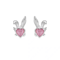 Thumbnail for Cute CZ Inlaid Opal Heart Rabbit Earrings - ArtGalleryZen