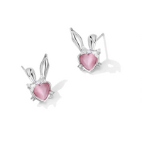 Thumbnail for Cute CZ Inlaid Opal Heart Rabbit Earrings - ArtGalleryZen