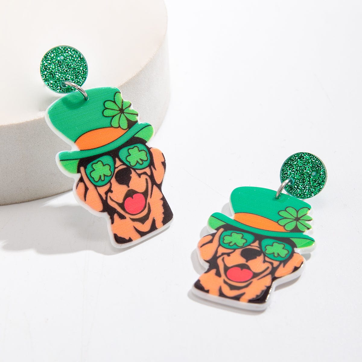 Cute Lucky Clover Dangling Puppy Earrings - ArtGalleryZen