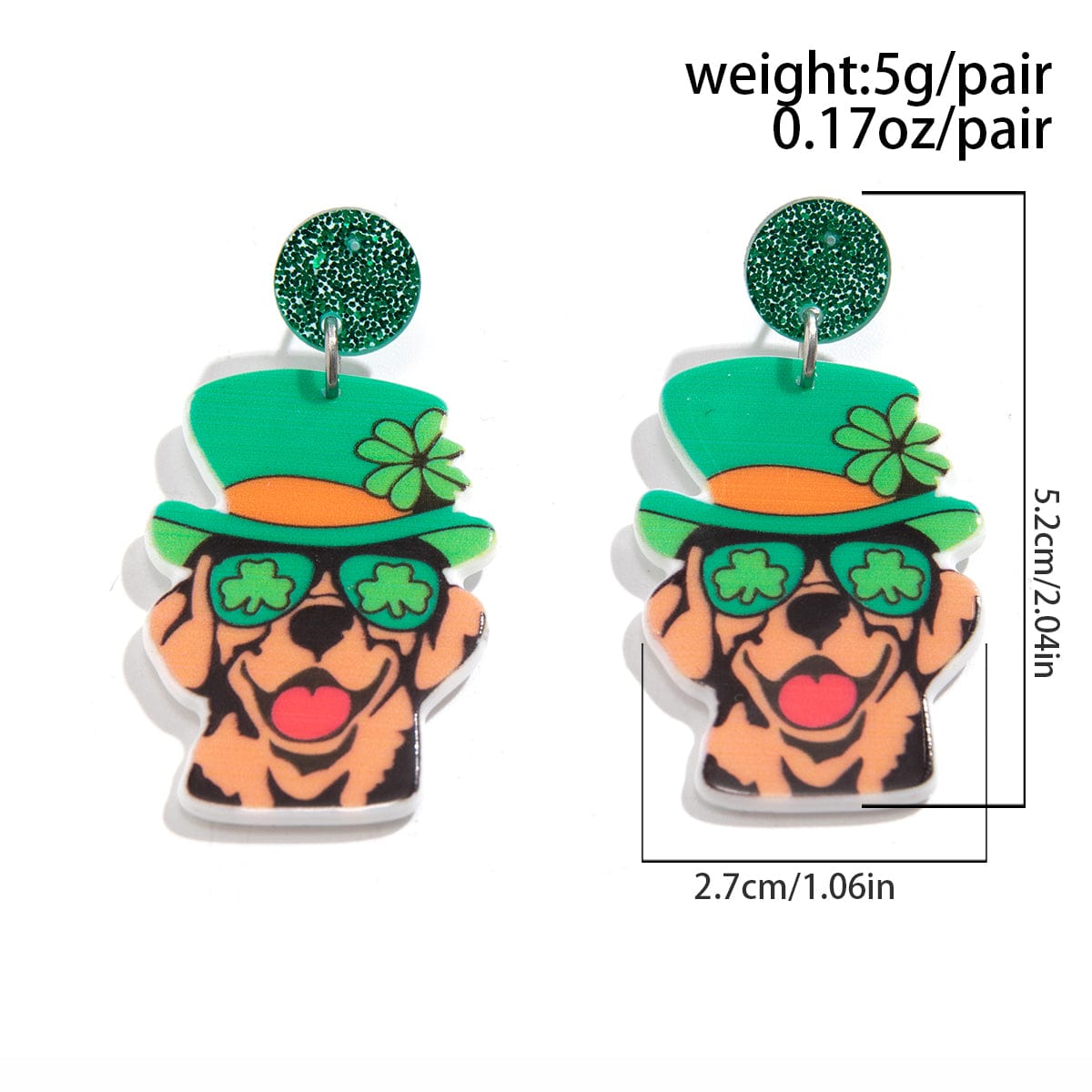 Cute Lucky Clover Dangling Puppy Earrings - ArtGalleryZen