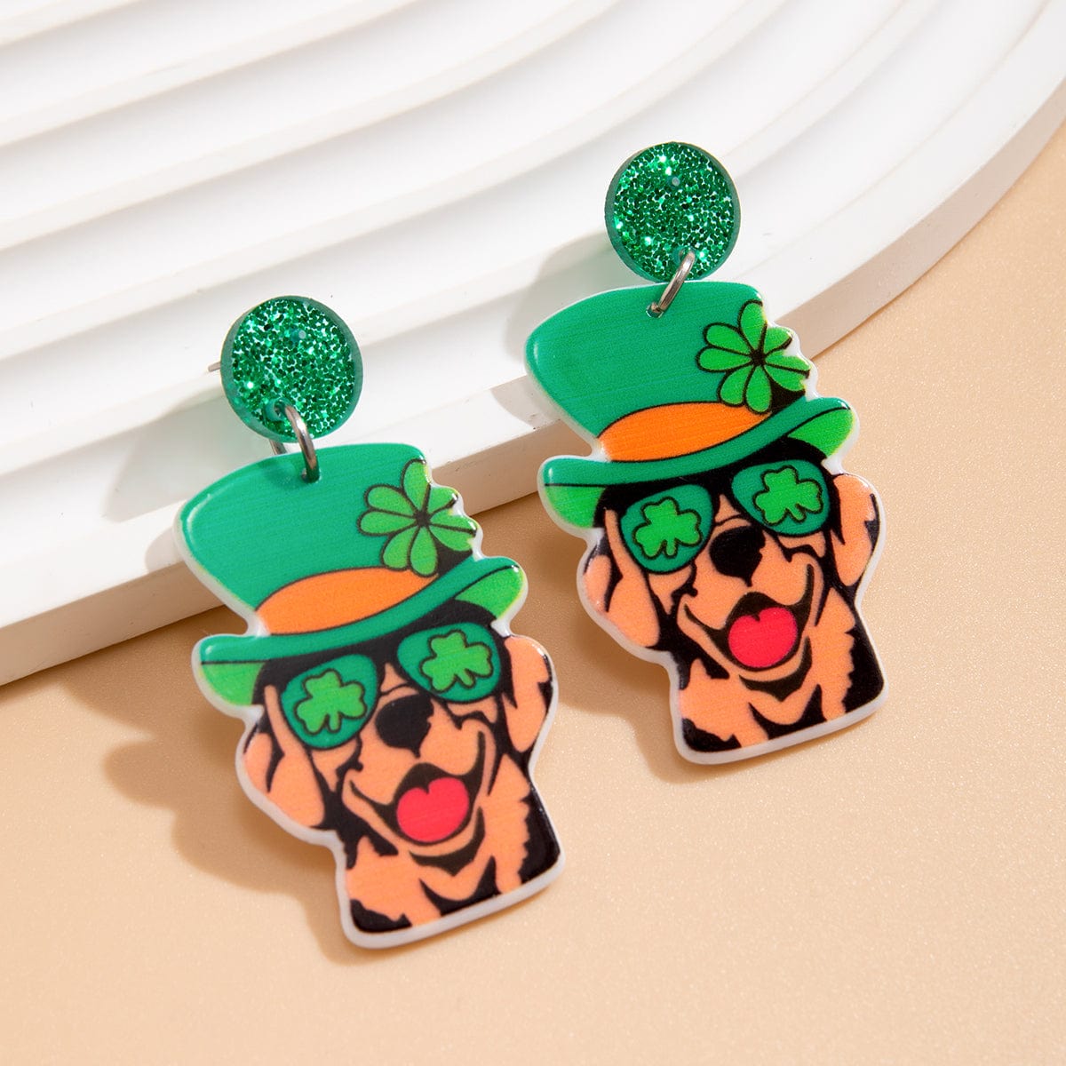 Cute Lucky Clover Dangling Puppy Earrings - ArtGalleryZen