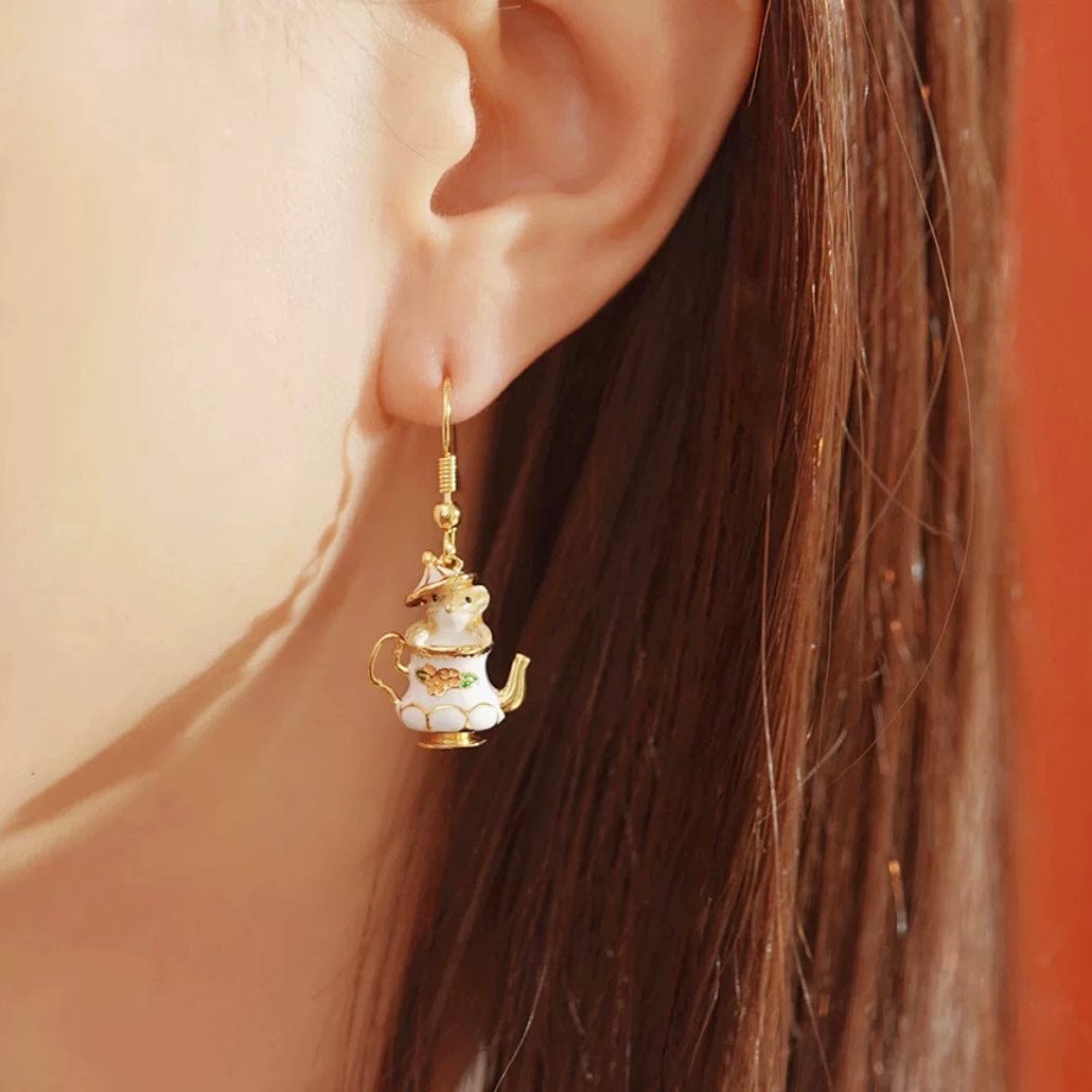 Cute Enamel Teacup Hamster Earrings Necklace - ArtGalleryZen