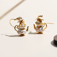 Thumbnail for Cute Enamel Teacup Hamster Earrings Necklace - ArtGalleryZen