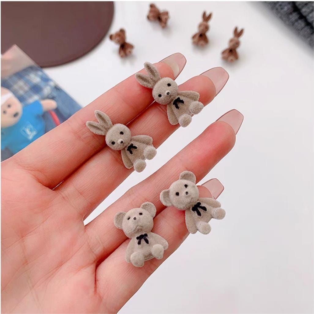 Cute Flocking Rabbit Bear Ear Studs - ArtGalleryZen