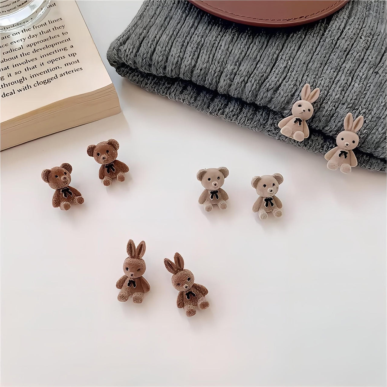 Cute Flocking Rabbit Bear Ear Studs - ArtGalleryZen