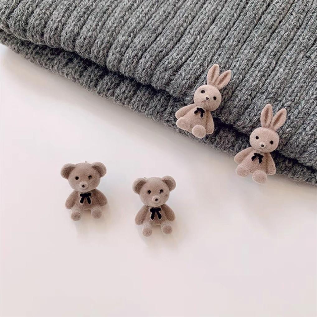 Cute Flocking Rabbit Bear Ear Studs - ArtGalleryZen