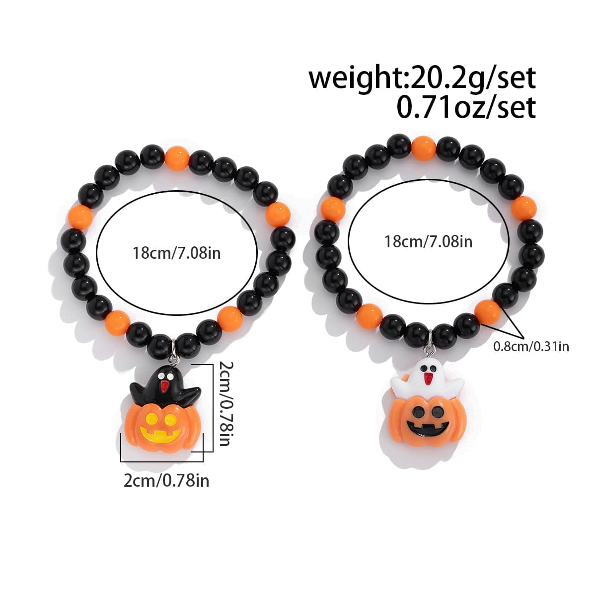 Cute Halloween Pumpkin Ghost Charm Crystal Beaded Bracelet Set