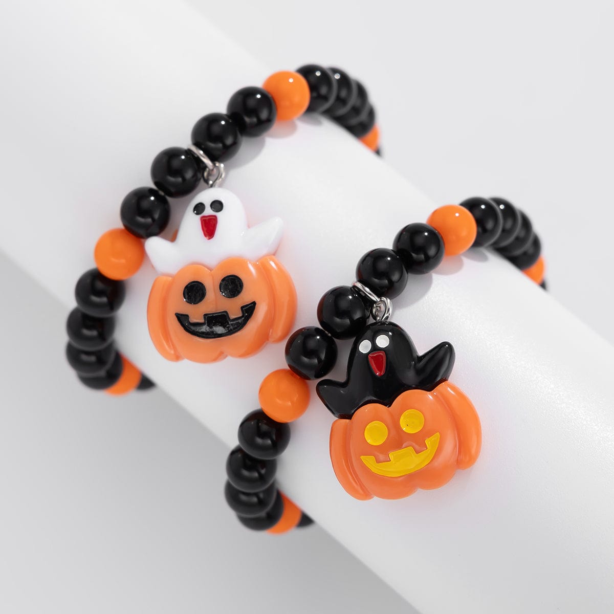 Cute Halloween Pumpkin Ghost Charm Crystal Beaded Bracelet Set