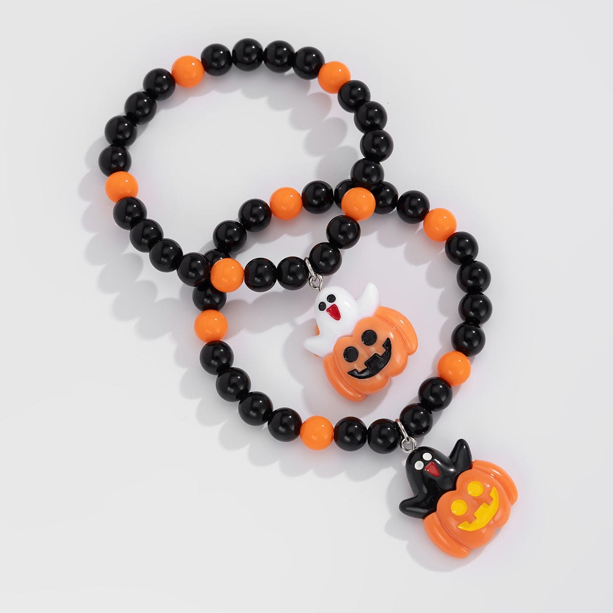 Cute Halloween Pumpkin Ghost Charm Crystal Beaded Bracelet Set