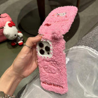 Thumbnail for Cute Hello Kitty Embroidery Plush Mirror Flip iPhone Case