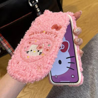 Thumbnail for Cute Hello Kitty Embroidery Plush Mirror Flip iPhone Case