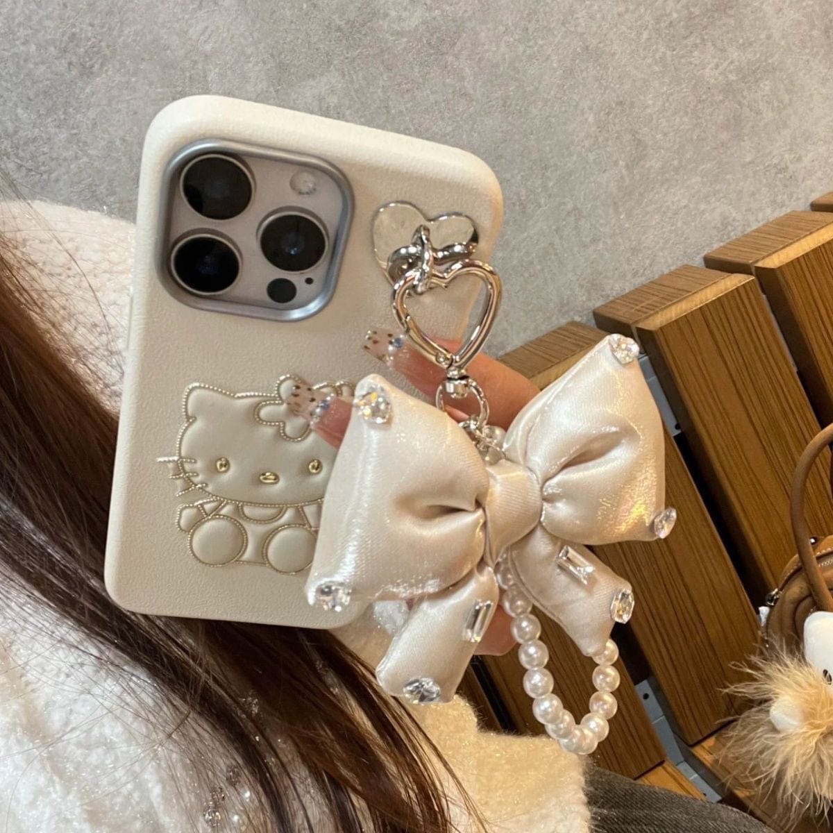 Cute Hello Kitty Leather iPhone Case With Bowknot Lanyard