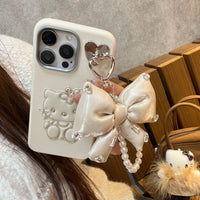 Thumbnail for Cute Hello Kitty Leather iPhone Case With Bowknot Lanyard