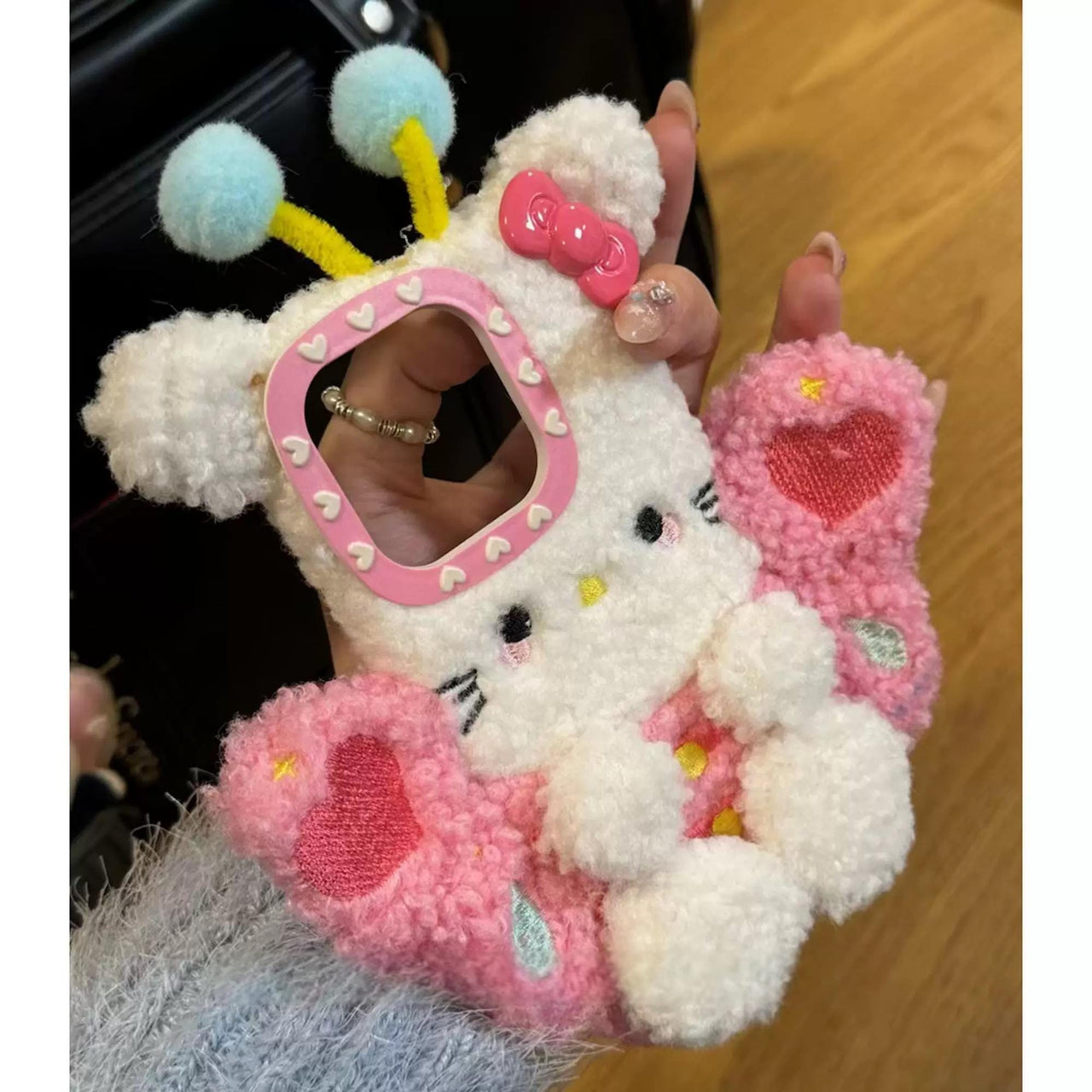 Cute Hello Kitty Pink Wing Bee Plush iPhone Case