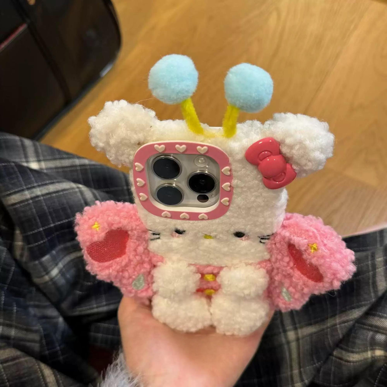 Cute Hello Kitty Pink Wing Bee Plush iPhone Case