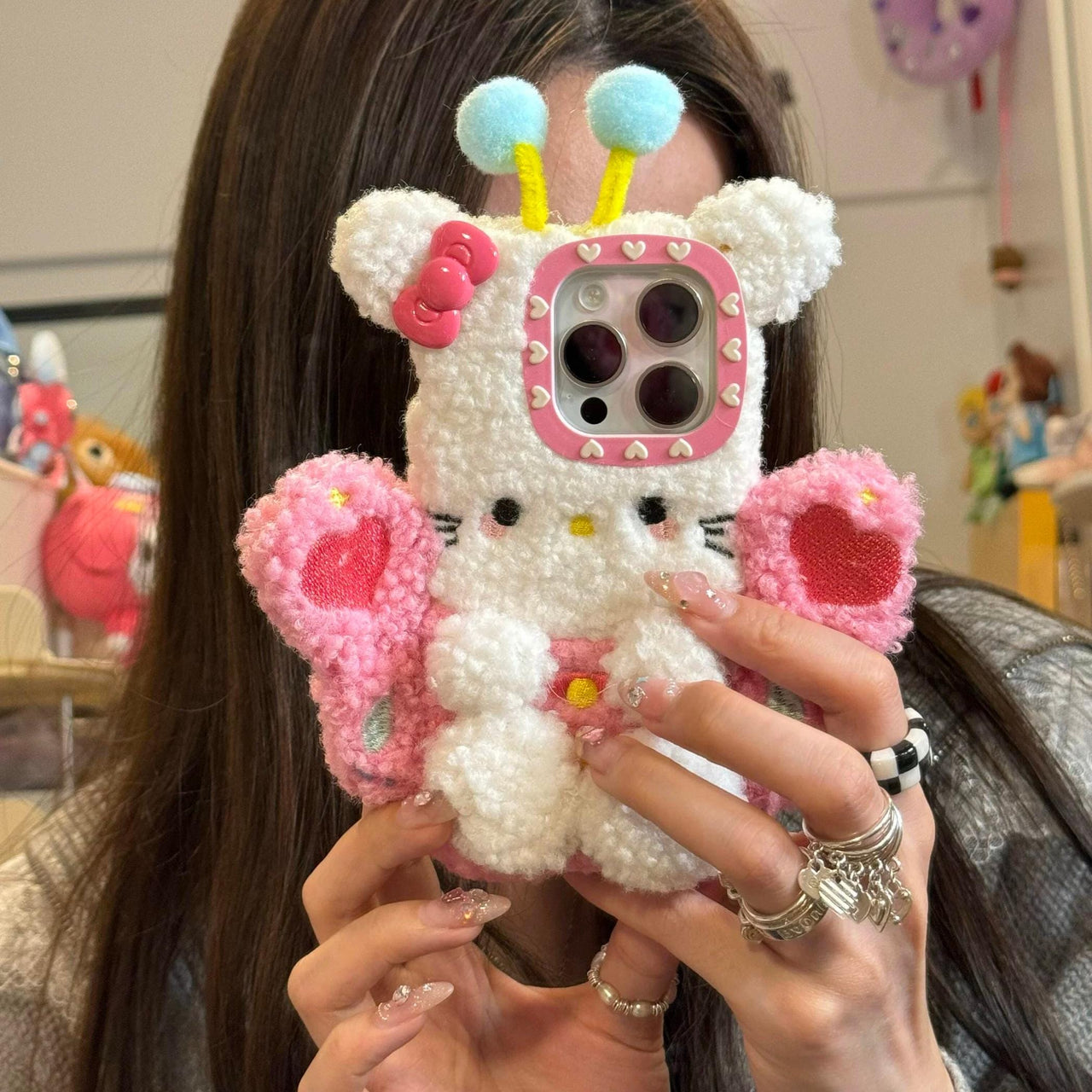 Cute Hello Kitty Pink Wing Bee Plush iPhone Case