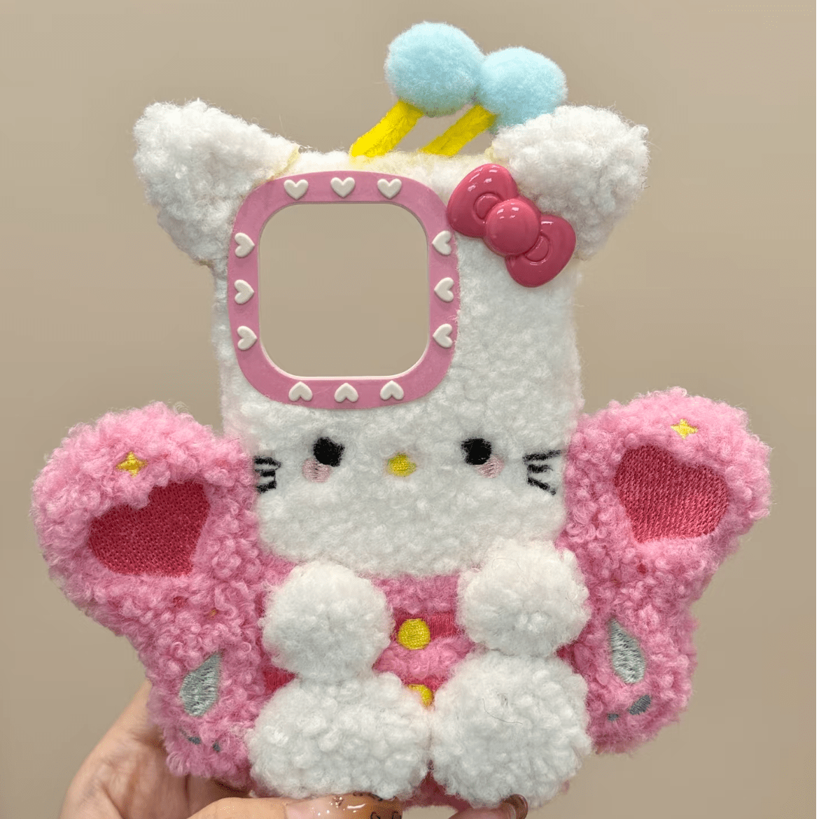 Cute Hello Kitty Pink Wing Bee Plush iPhone Case