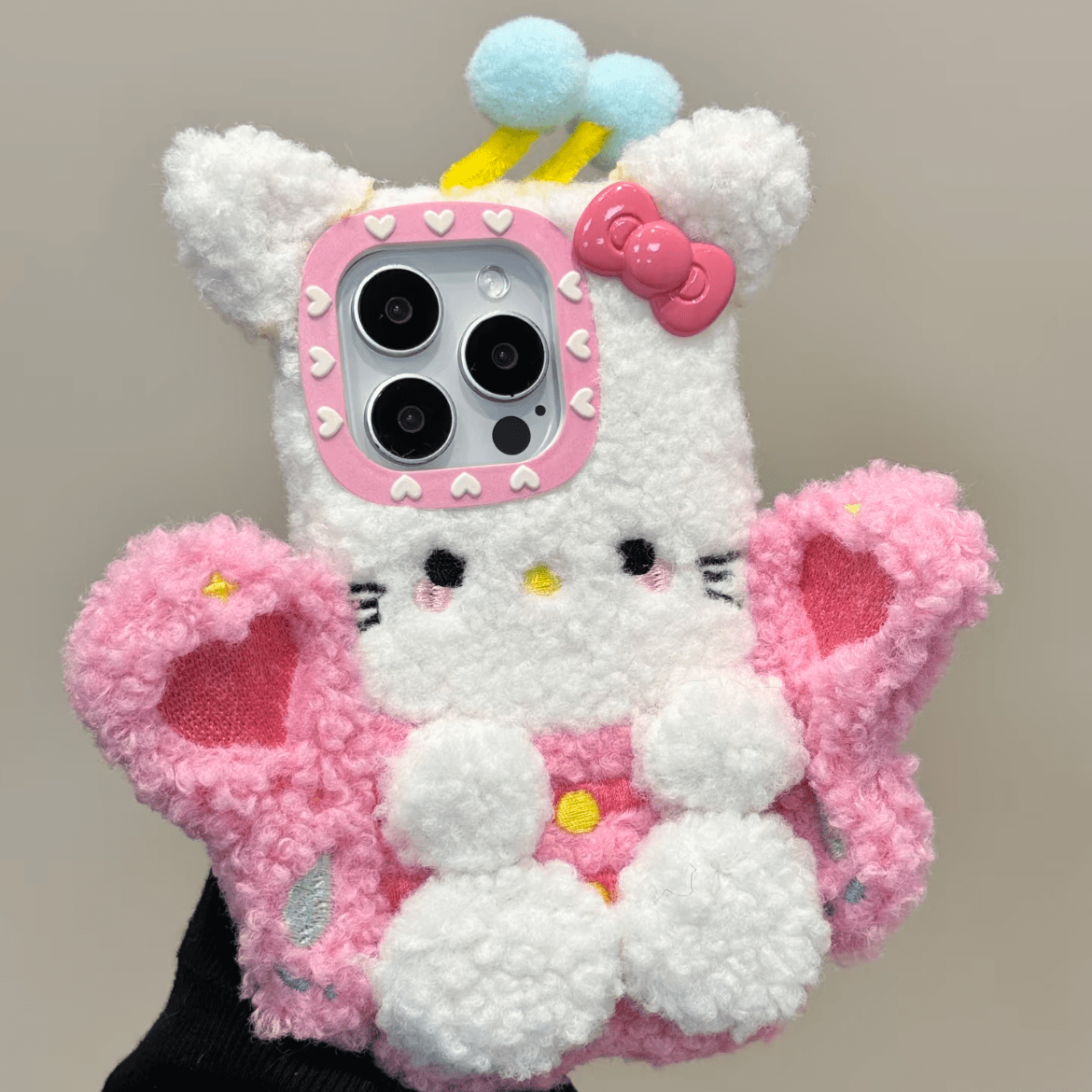 Cute Hello Kitty Pink Wing Bee Plush iPhone Case