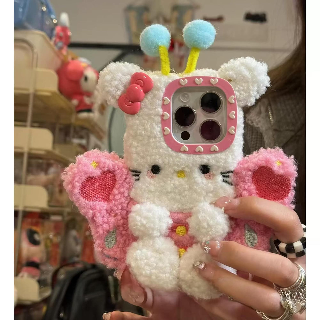 Cute Hello Kitty Pink Wing Bee Plush iPhone Case