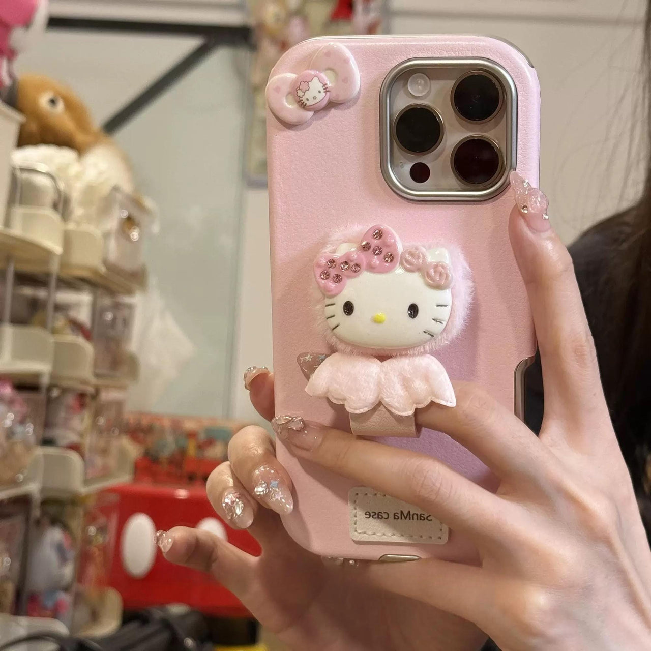 Cute Hello Kitty Wing Ring Stand Leather iPhone Case