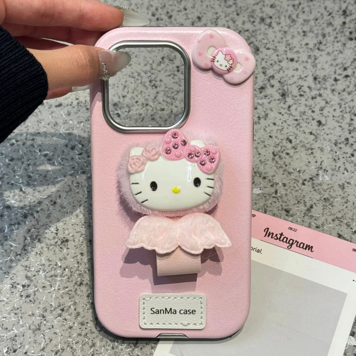 Cute Hello Kitty Wing Ring Stand Leather iPhone Case