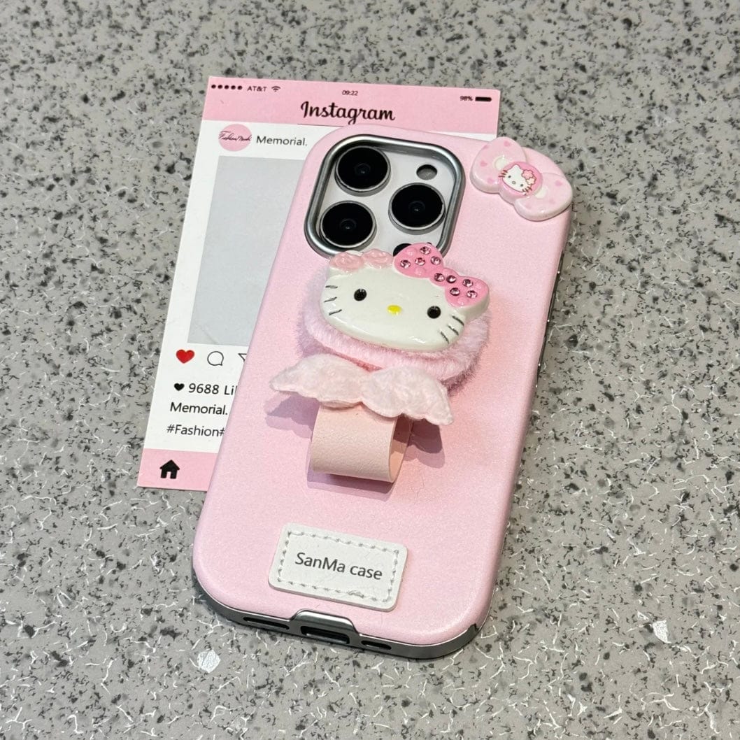 Cute Hello Kitty Wing Ring Stand Leather iPhone Case