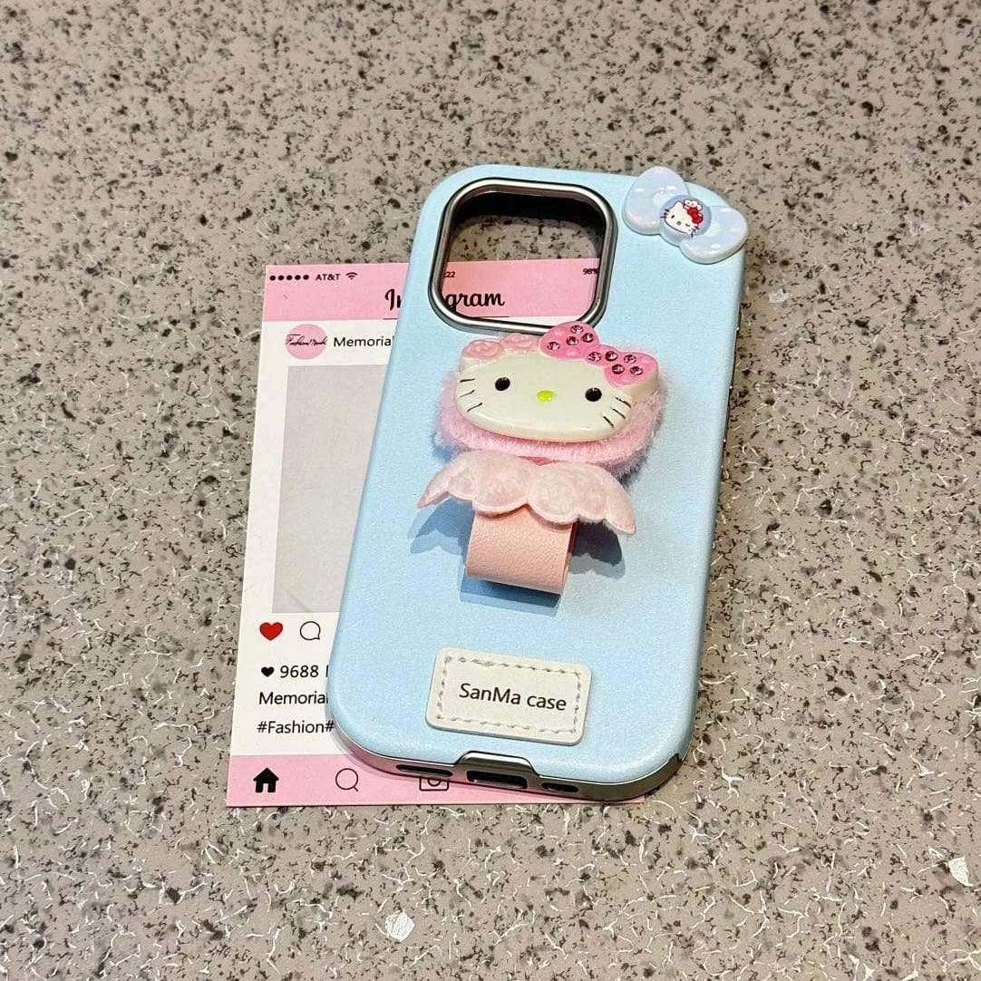 Cute Hello Kitty Wing Ring Stand Leather iPhone Case