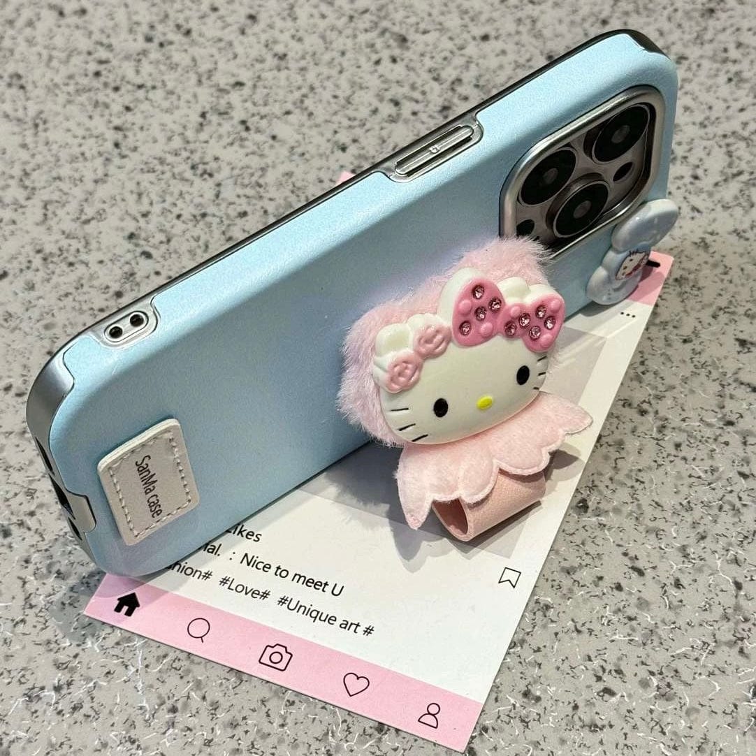 Cute Hello Kitty Wing Ring Stand Leather iPhone Case